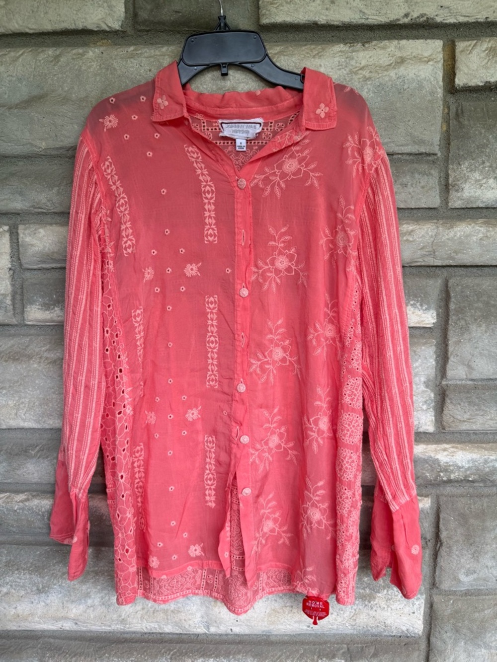 Johnny Was Eyelet Embroidery Long Sleeve Shirt Small $249 No Tags New